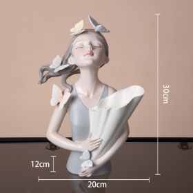 Modern Decorative Artificial Flower Vase Butterfly Girl Sculptures Interior Home Resin Ornaments Household Decoration Vases Hot (Color: Grey)