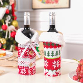 Nordic Knitted Elk Snowflake Wine Bottle Cover Christmas Decoration Fur Ball Wine Bottle Cover Home Supplies (select: tree)