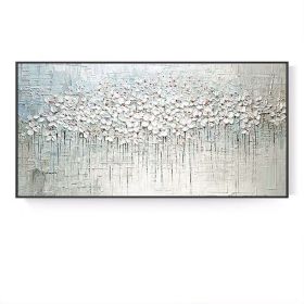 Top Selling Handmade Abstract Oil Painting Wall Art Modern Minimalist White Flowers Picture Canvas Home Decor For Living Room Bedroom No Frame (size: 100x150cm)