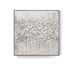 Top Selling Handmade Abstract Oil Painting Wall Art Modern Minimalist White Flowers Picture Canvas Home Decor For Living Room Bedroom No Frame (size: 120x120cm)