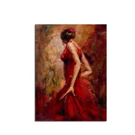 Ha's Art Handmade Abstract Oil Painting Wall Art Modern Minimalist Red Dancing Girl Picture Canvas Home Decor For Living Room Bedroom No Frame (size: 100x150cm)