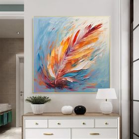 Handmade Oil Painting Original Abstract Feather Oil Painting on Canvas Large Wall Art Yellow Texture Painting Minimalist Art Custom Living Room Decor (Style: 1, size: 150x150cm)