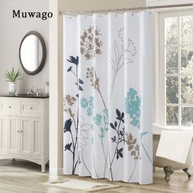 Muwago Silhouette Dandelion Floral Plants Printed Shower Curtain Bathing Cover Polyester Waterproof Blue Leaves Bathroom Curtain (size: W72"*H72")