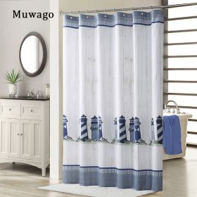 Muwago Luxury Lighthouse Pattern Shower Curtain Stain Resistant Perforation-Free Mildew-Proofing Durable For Bathroom Decoration (size: W72"*H78")
