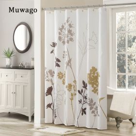 Muwago Silhouette Flower Shower Curtains Polyester Fabric Plants Brown Beige Leaves Waterproof Mildew Floral Bathroom Curtains (size: W72"*H78")