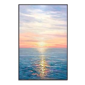 Hand Painted Abstract Oil Painting Wall Art Seascape Picture Minimalist Modern On Canvas Decorative For Living Room No Frame (size: 60X90cm)
