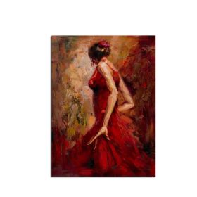 Ha's Art Handmade Abstract Oil Painting Wall Art Modern Minimalist Red Dancing Girl Picture Canvas Home Decor For Living Room Bedroom No Frame (size: 75x150cm)
