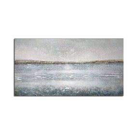 The Modern Sea View Blue Wall Art Canvas Hand Painted Sunny Abstract Painting Wall Picture for Home Office Decorations No Frame (size: 40x80cm)