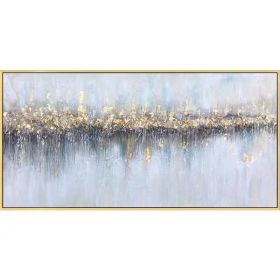 100% Handmade Gold Foil Abstract Oil Painting Wall Art Modern Minimalist Blue Abstract Picture Canvas Home Decor For Living Room No Frame (size: 40x80cm)