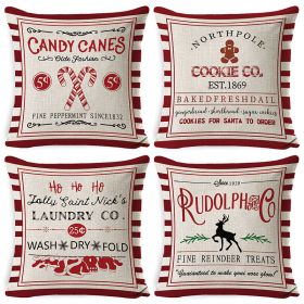 Christmas Pillow Covers, 4PCS Winter Holiday Decorations Xmas Rustic Throw Pillowcase (Color: color2)