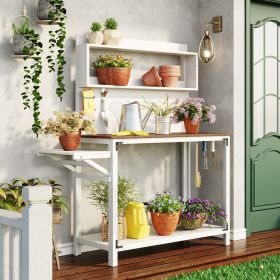 Potting Bench (Color: White, Material: Solid Wood)