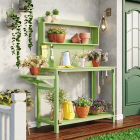 Potting Bench (Color: Green, Material: Solid Wood)