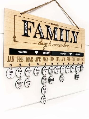 FAMILY Days to Remember Calendar Sign in Oak & Black, Family Birthdays & Heaven Days Board Plain Circles