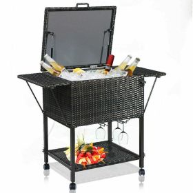 Outdoor Patio Pool Party Ice Drink Bar Table Cooler Trolley (Color: Mix brown, Type: Cooler Trolley)
