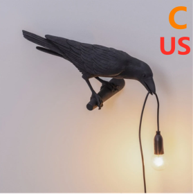 Creative Auspicious Bird Resin Wall Lamp Decoration (Style-Model: C-US, Color: Black)