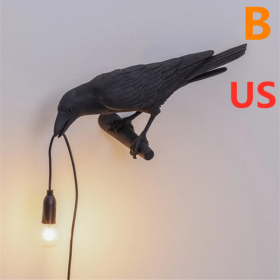 Creative Auspicious Bird Resin Wall Lamp Decoration (Style-Model: B-US, Color: Black)