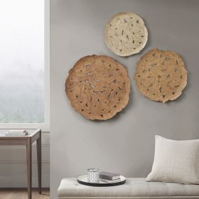 Rossi Textured Feather 3-piece Metal Disc Wall Decor Set (Color: as Pic)