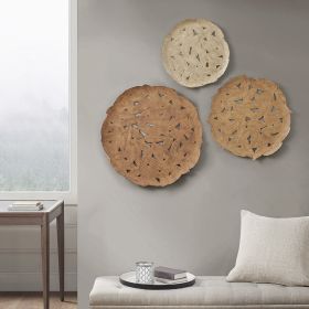 Rossi Textured Feather 3-piece Metal Disc Wall Decor Set (Color: as Pic)