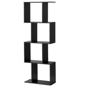 2/3/4 Tiers Wooden S-Shaped Bookcase for Living Room Bedroom Office (size: 4tier)