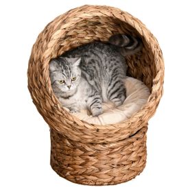 Simple Yet Practical Natural Braided Banana Leaf Elevated Cat Bed Basket With Cushion (Color: brown, size: 23.5" H)