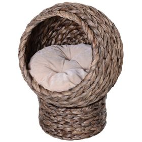 Simple Yet Practical Natural Braided Banana Leaf Elevated Cat Bed Basket With Cushion (Color: Coffee, size: 20.5" H)
