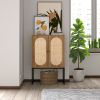 2 Door high cabinet, rattan, Built-in adjustable shelf, Easy Assembly, Free Standing Cabinet for Living Room Bedroom