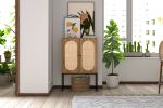 2 Door high cabinet, rattan, Built-in adjustable shelf, Easy Assembly, Free Standing Cabinet for Living Room Bedroom