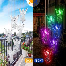 Outdoor Solar Wind Chime Lamp Hummingbird Butterfly Ball Wind Chime Garden Decoration (Option: Angel-Black shell lamp holder)